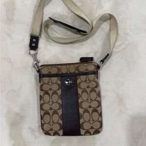 Coach Tan and Black Signature Messenger Bag